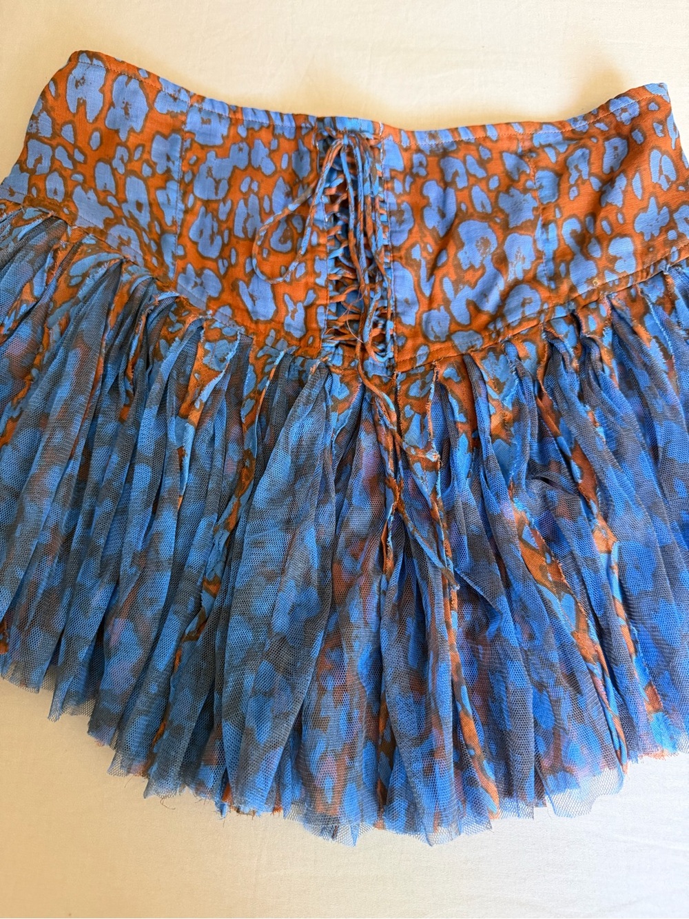 Free People Blue & Rust Pleated Tiered Mini Skirt - Picture 2 of 7